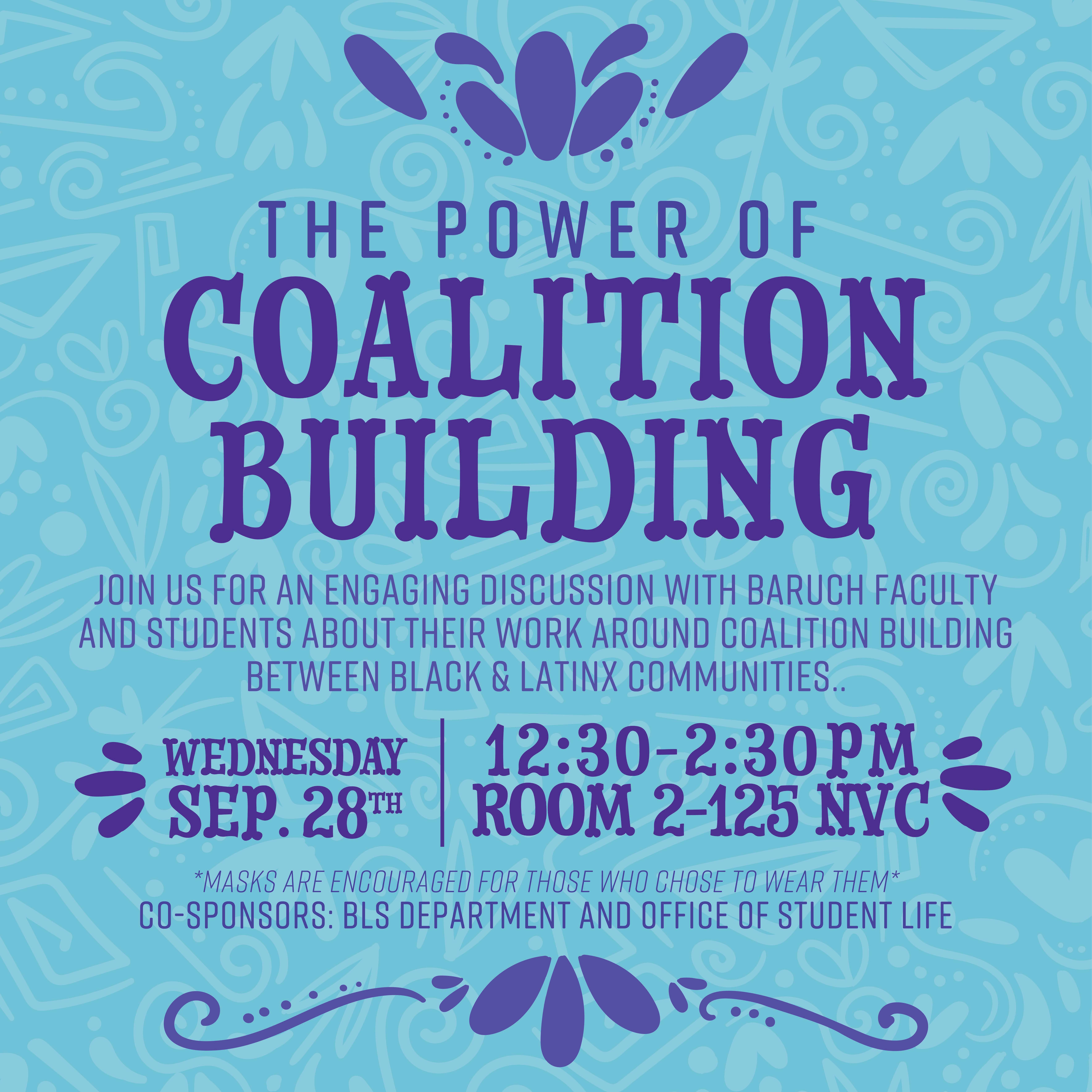 Flyer for roundtable discussion on The Power of Coalition Building between Black and Latinx communities