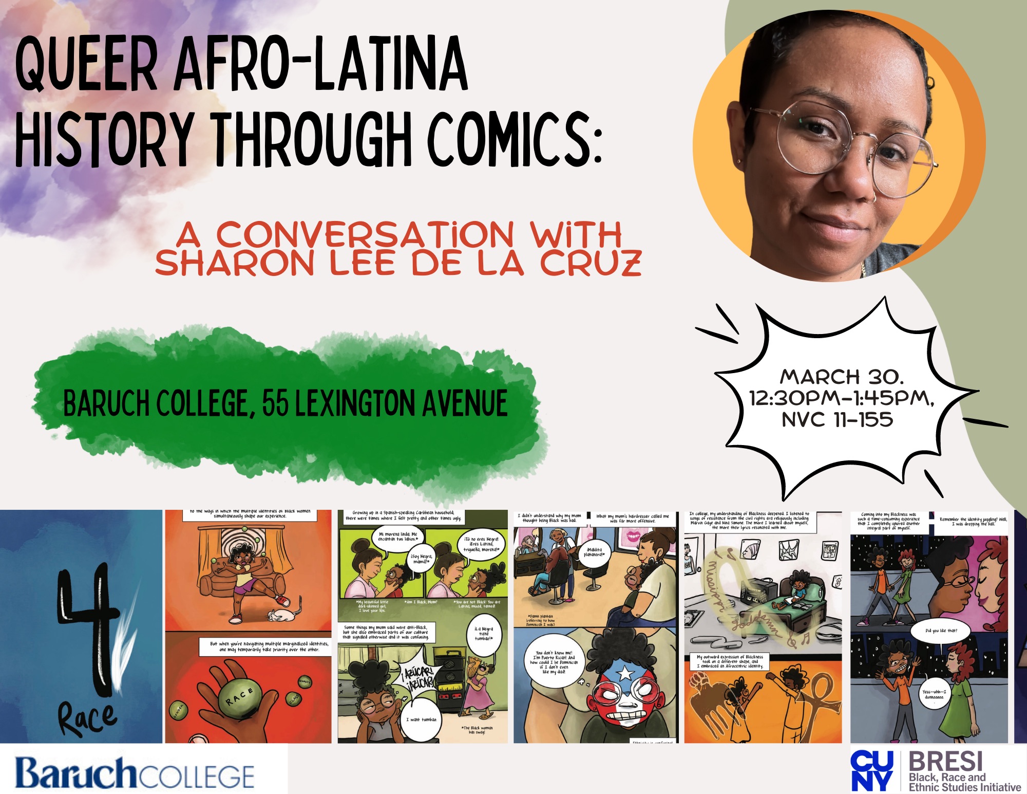 Flyer for Queer Latina History Through Comics: A Conversation with Sharon Lee De La Cruz