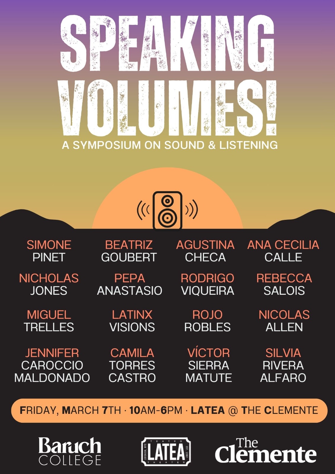 Flyer for Speaking Volumes: A Symposium on Sound and Listening