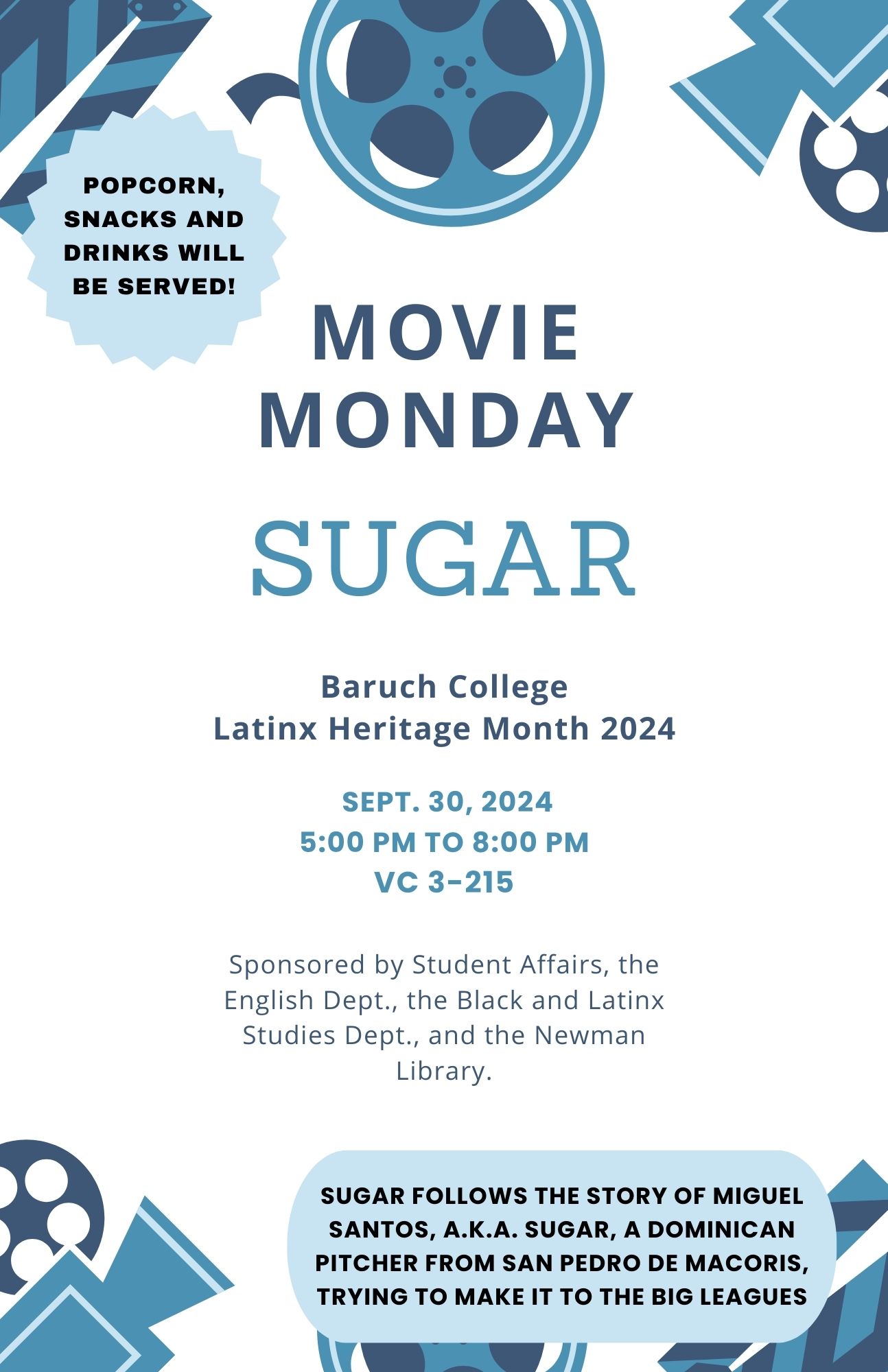 Flyer for screening of movie 'Sugar' for Latinx Heritage Month 2024